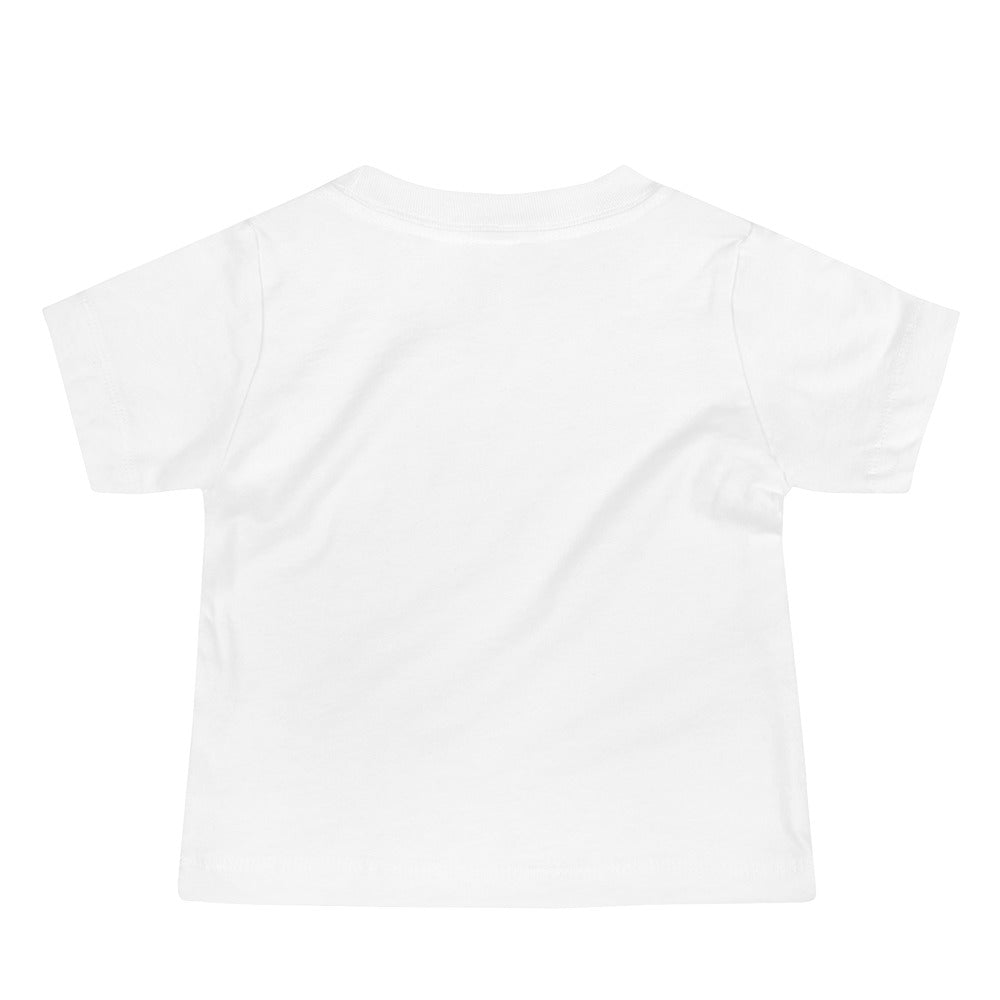 Back view of the baby girl's Christian t-shirt in a light color with no print—plain fabric shown.