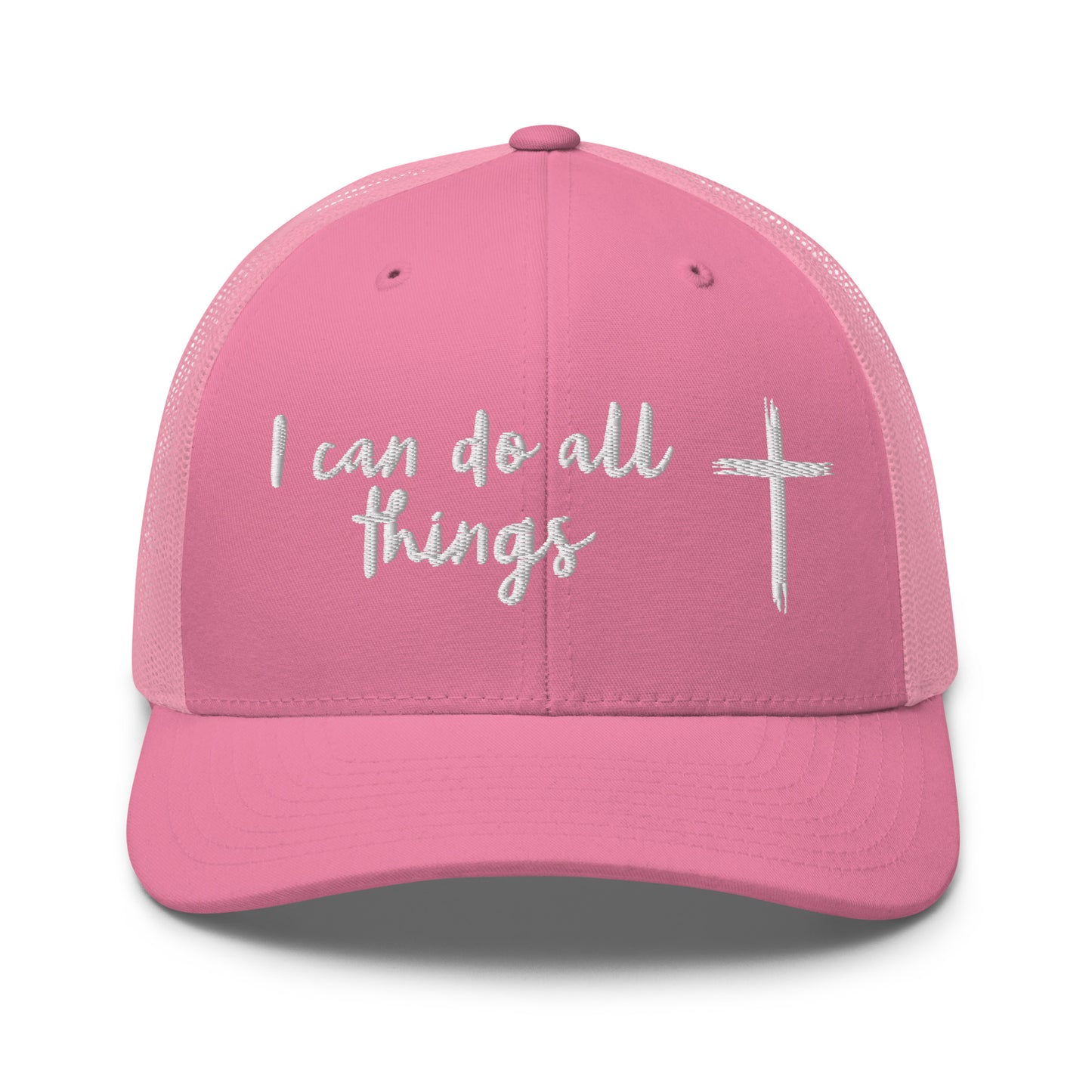 I Can Do All Things Pink Trucker Hat – Embroidered | Philippians 4:13