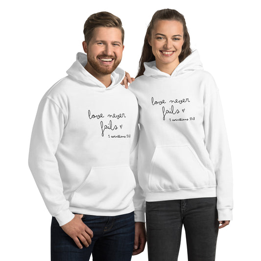 Love never fails – 1 Corinthians 13:8 Hoodie