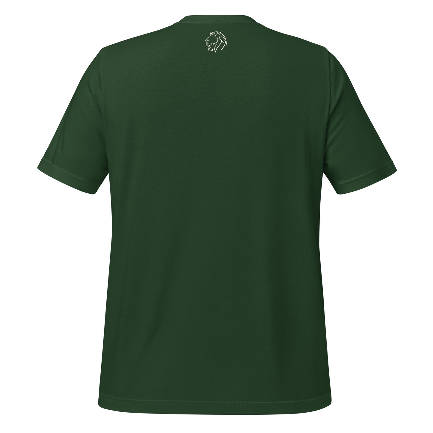 Back of green tee with Always Faithful lion logo