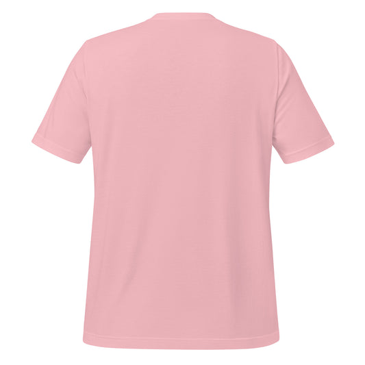 Back view of plain pink Christian t-shirt with no print, showing relaxed unisex fit