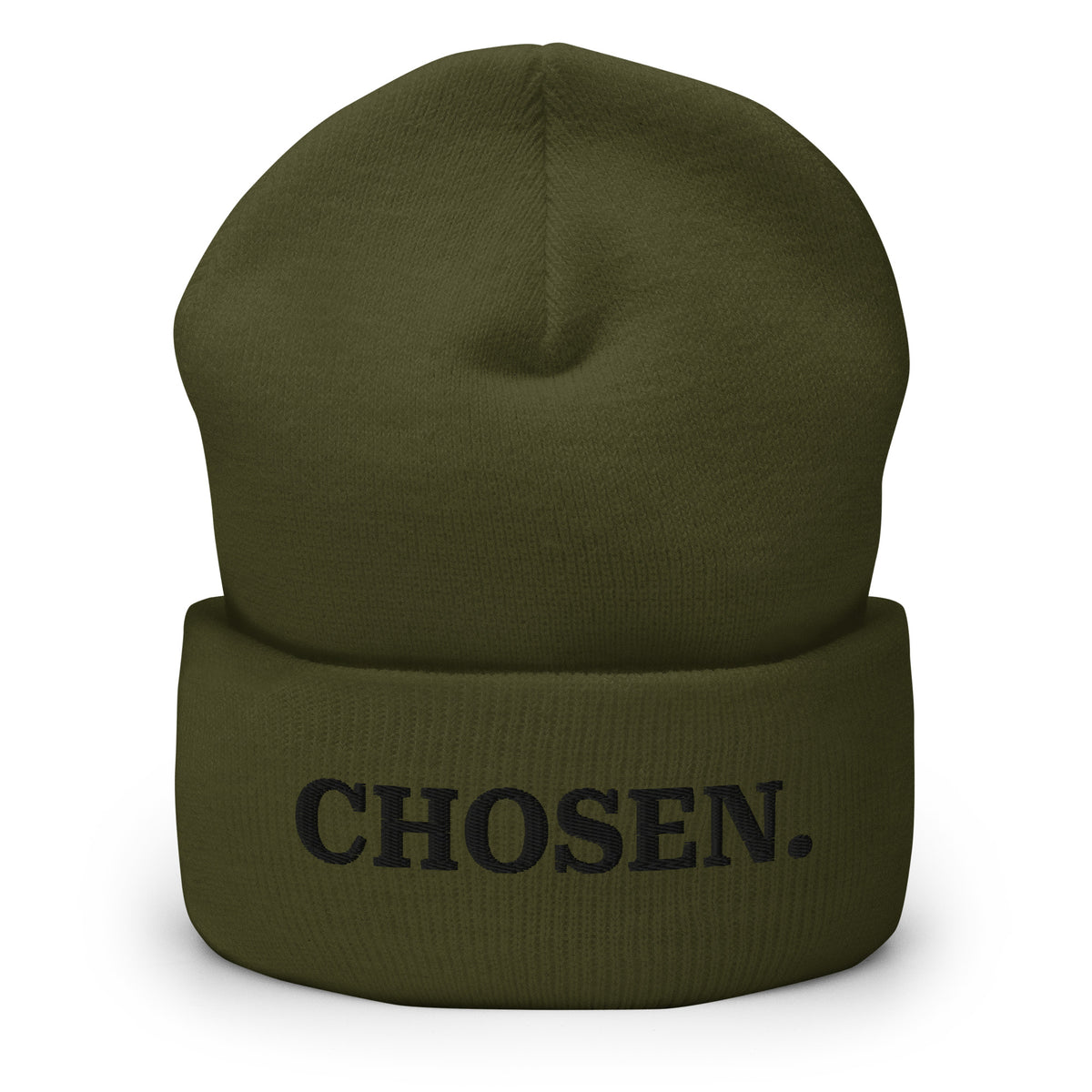 Olive Chosen embroidered cuffed Christian beanie