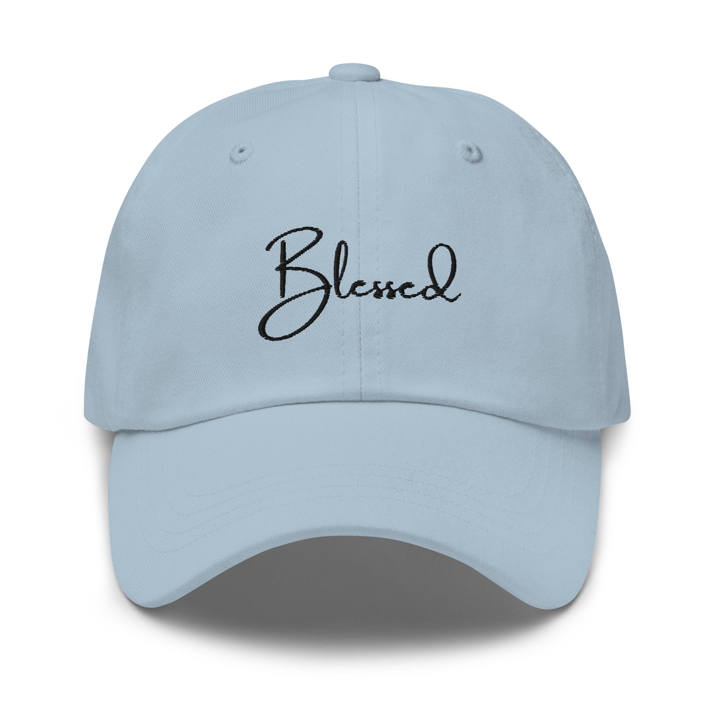 Light Blue Blessed Hat front view – embroidered Christian dad hat