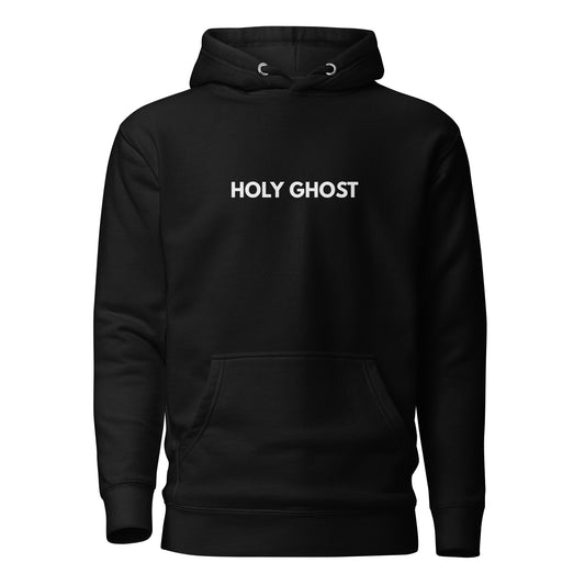 Front view of hoodie with “Holy Ghost” text across the chest