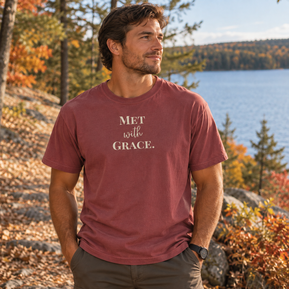 Met With Grace Tee – Garment-Dyed Brick