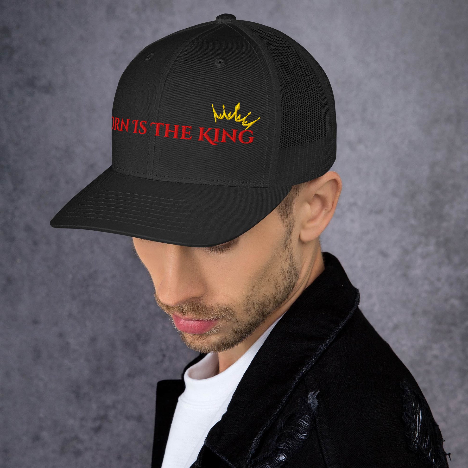 male lifestyle wearing Born Is The King hat