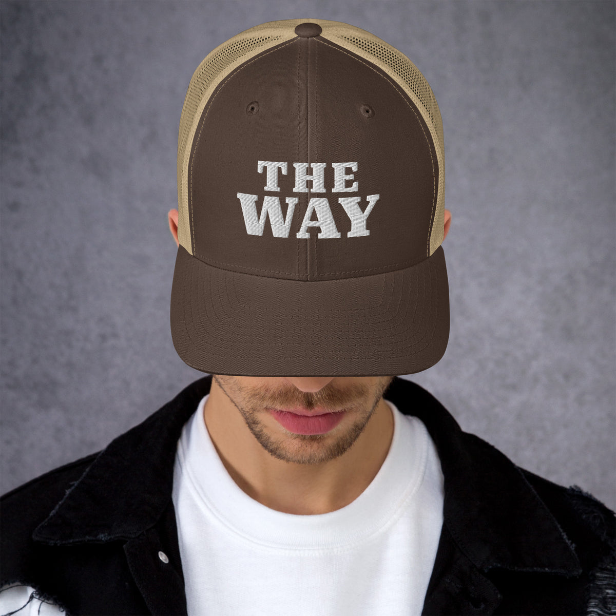 The Way Christian trucker hat in brown and khaki with embroidered front design