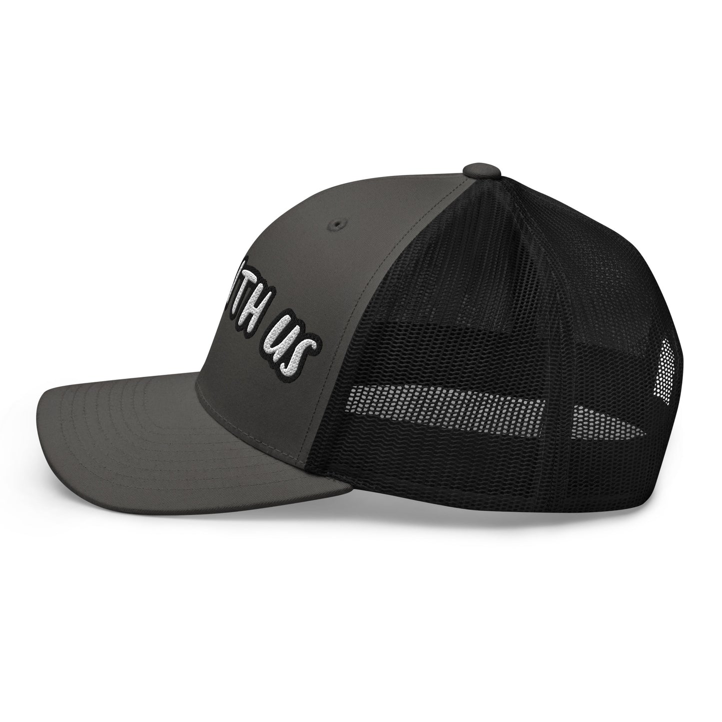 God With Us Trucker Hat – Gray & Black with Bold Embroidery