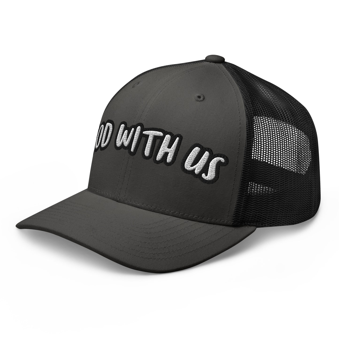 God With Us Trucker Hat – Gray & Black with Bold Embroidery