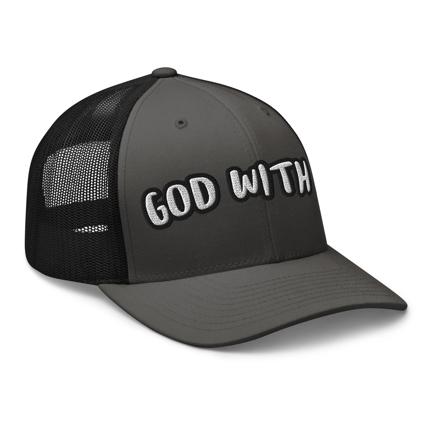 God With Us Trucker Hat – Gray & Black with Bold Embroidery