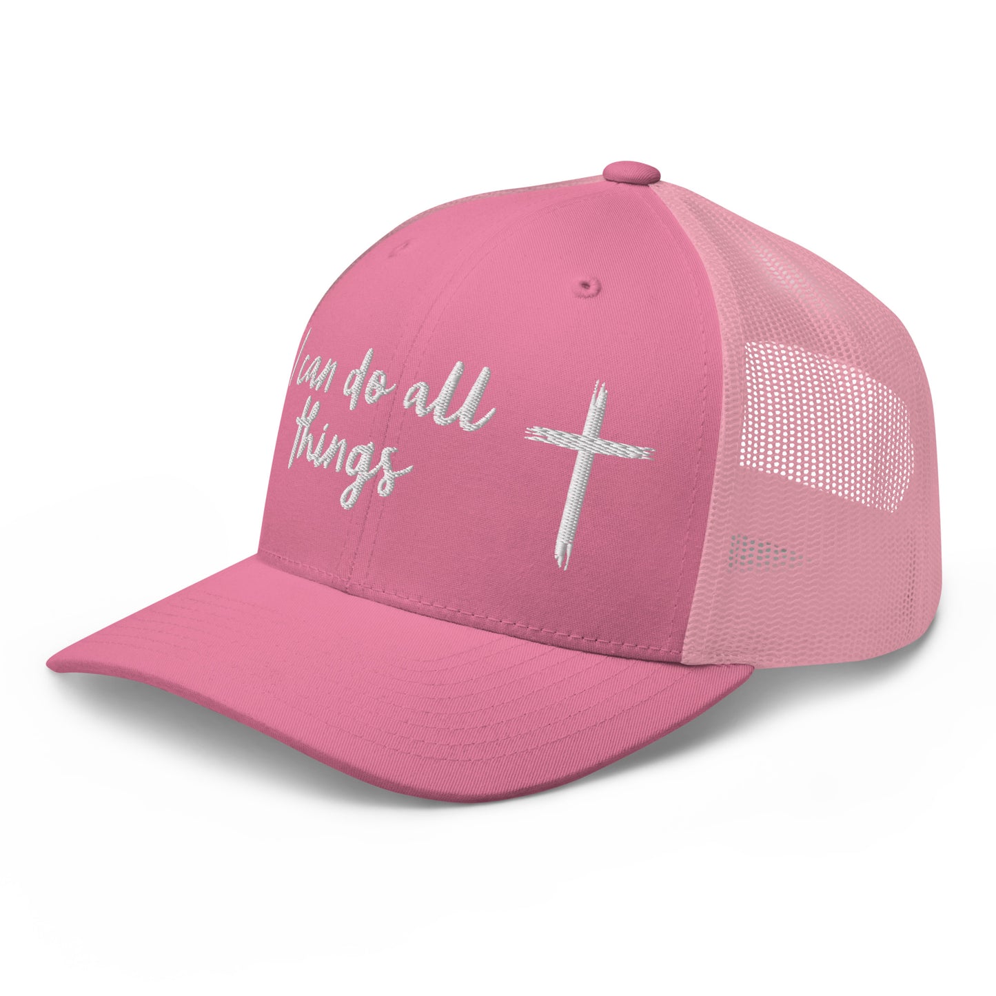 I Can Do All Things Pink Trucker Hat – Embroidered | Philippians 4:13