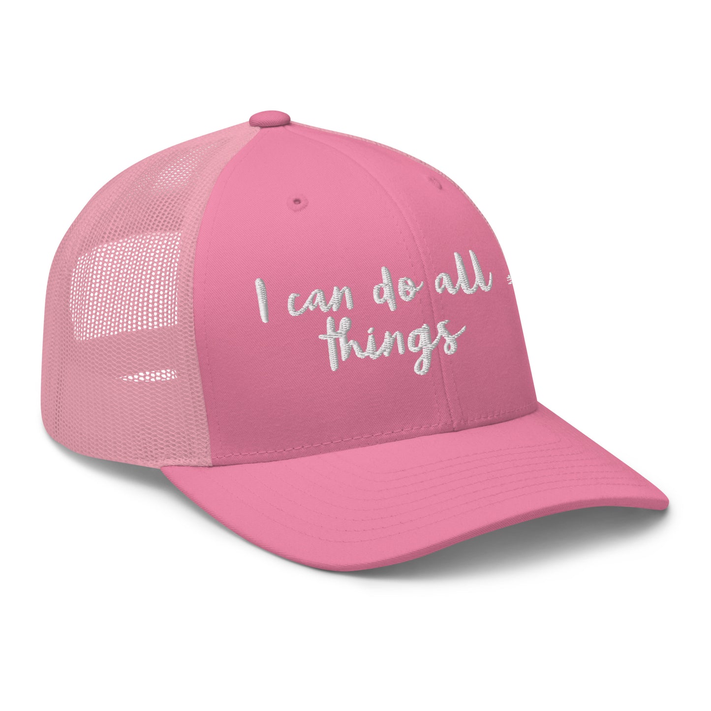 I Can Do All Things Pink Trucker Hat – Embroidered | Philippians 4:13