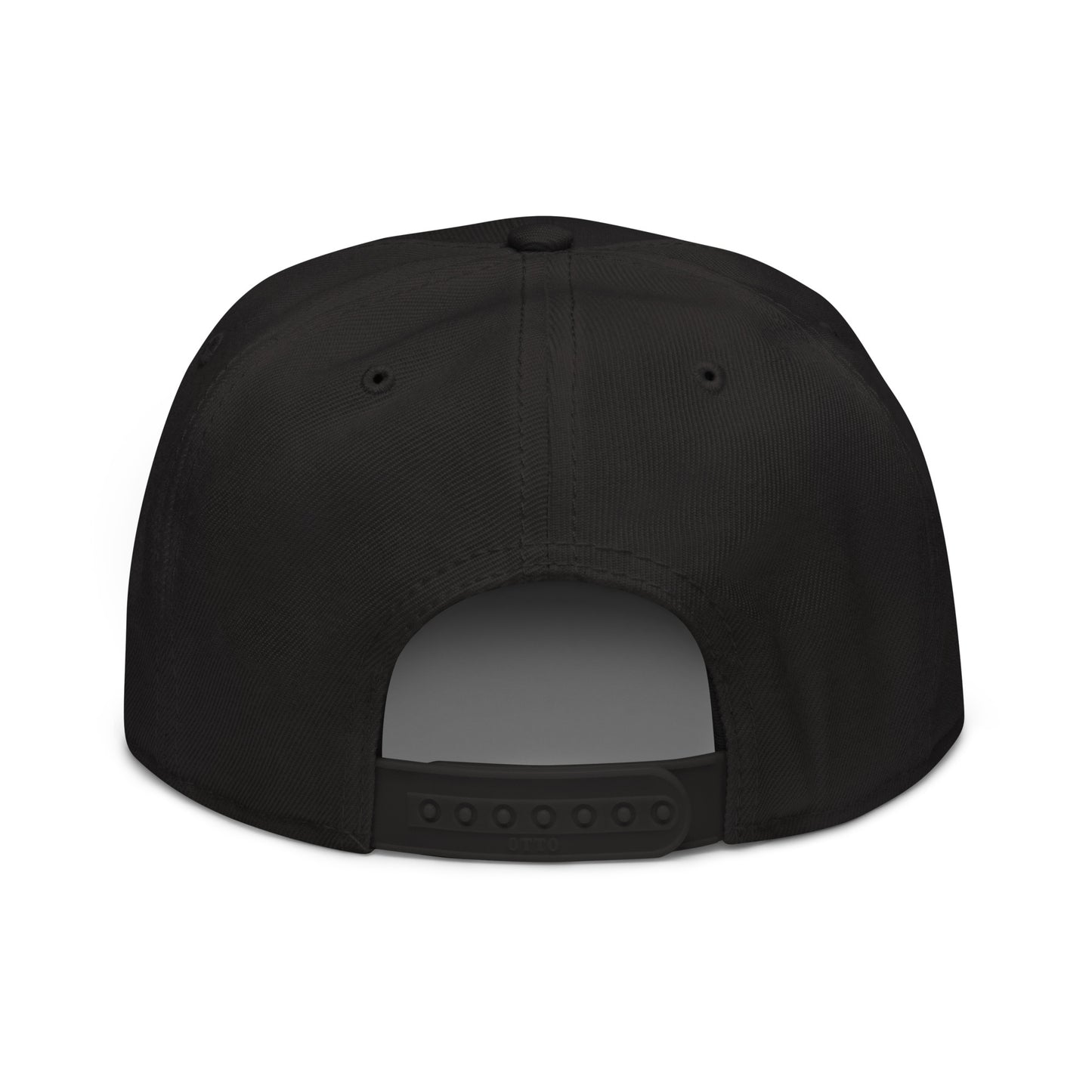 back view of black flat bill hat