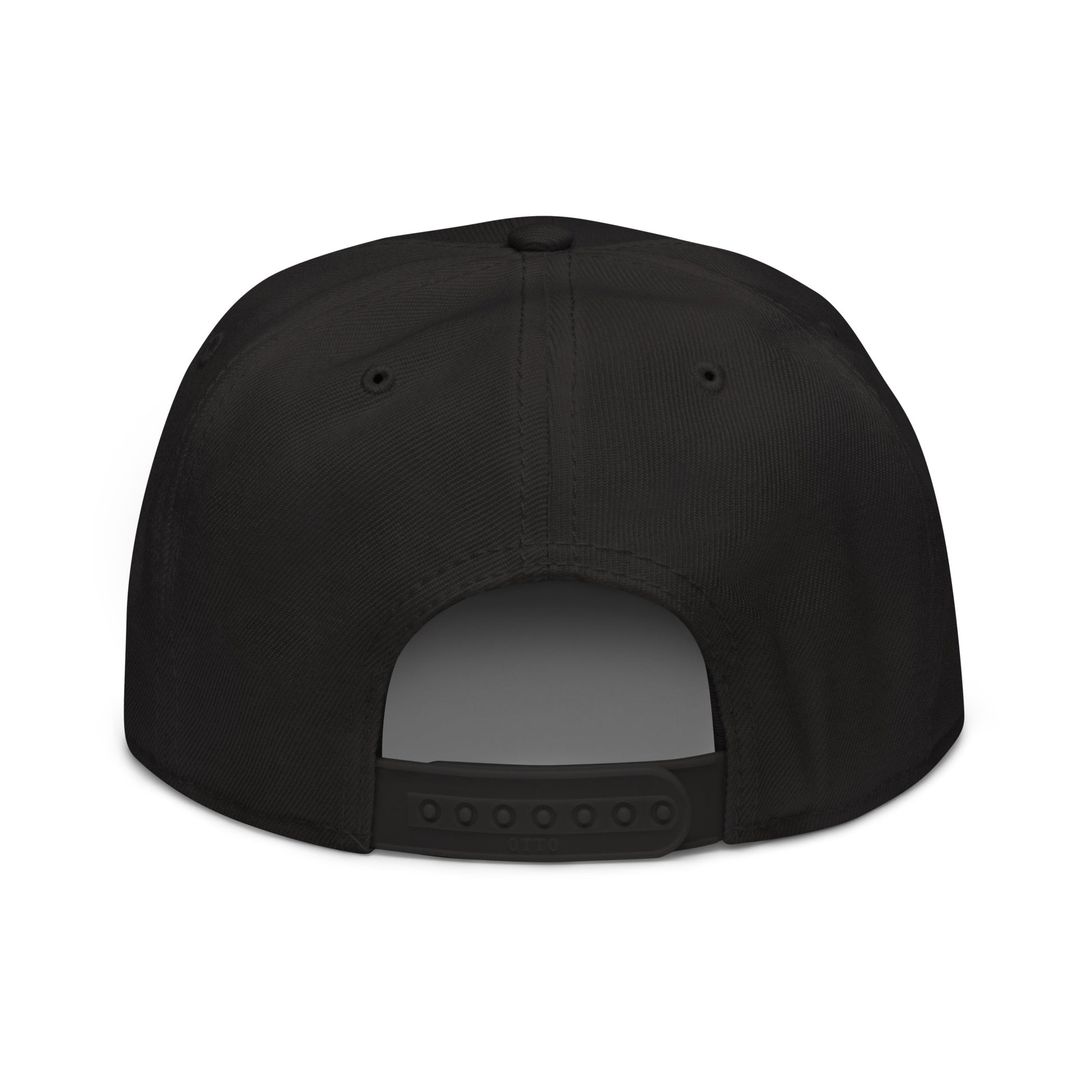 back view of black flat bill hat