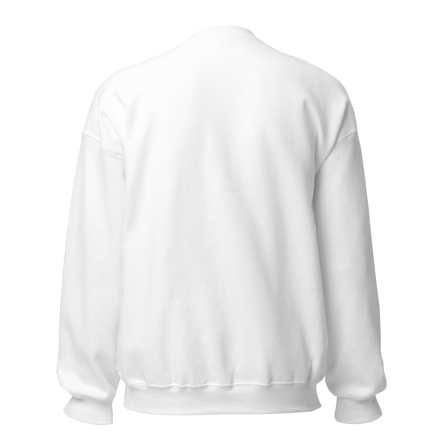 Back view of the White Redeemed crewneck sweatshirt—plain back view, no design.