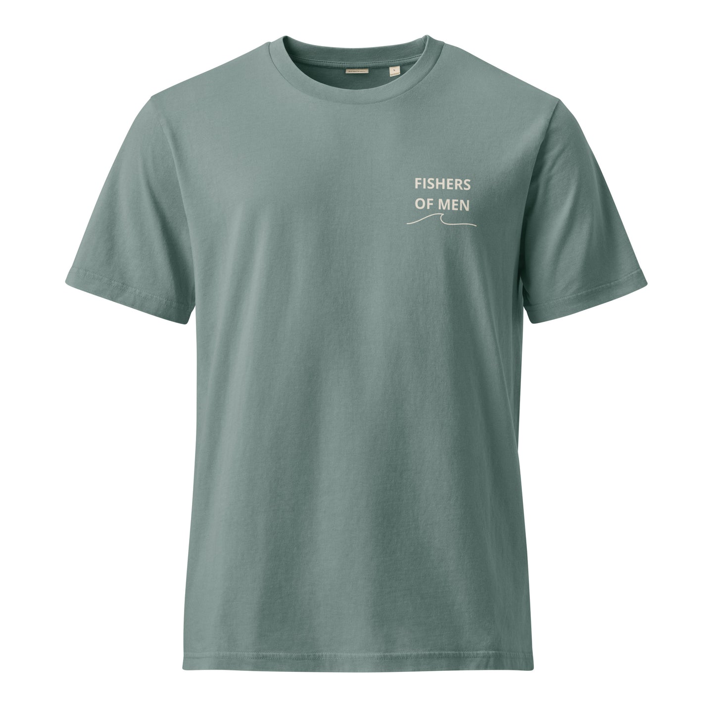 Front view of the Fishers of Men Tee in Green Bay featuring a Fishers of Men chest design inspired by Matthew 4:19.