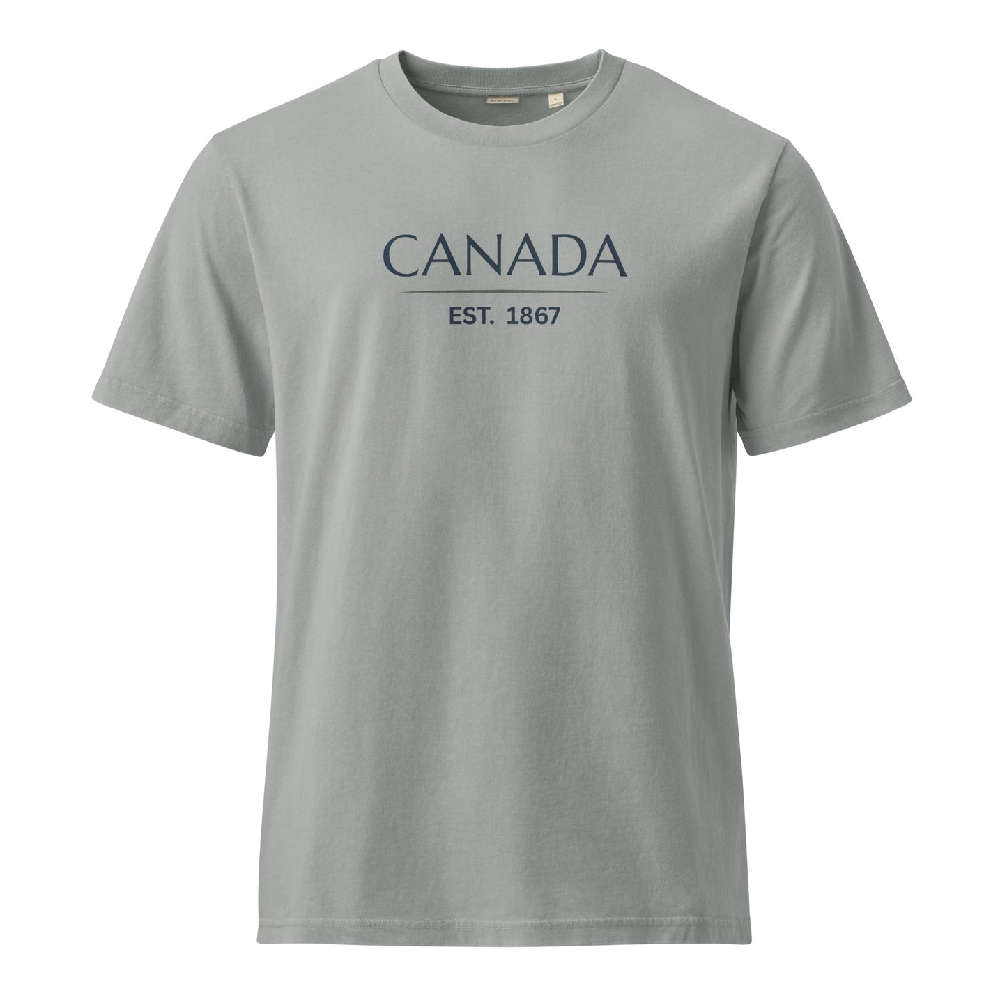 Front view of the Canada Tee in Misty Grey featuring Canada and Est. 1867 printed on the chest.