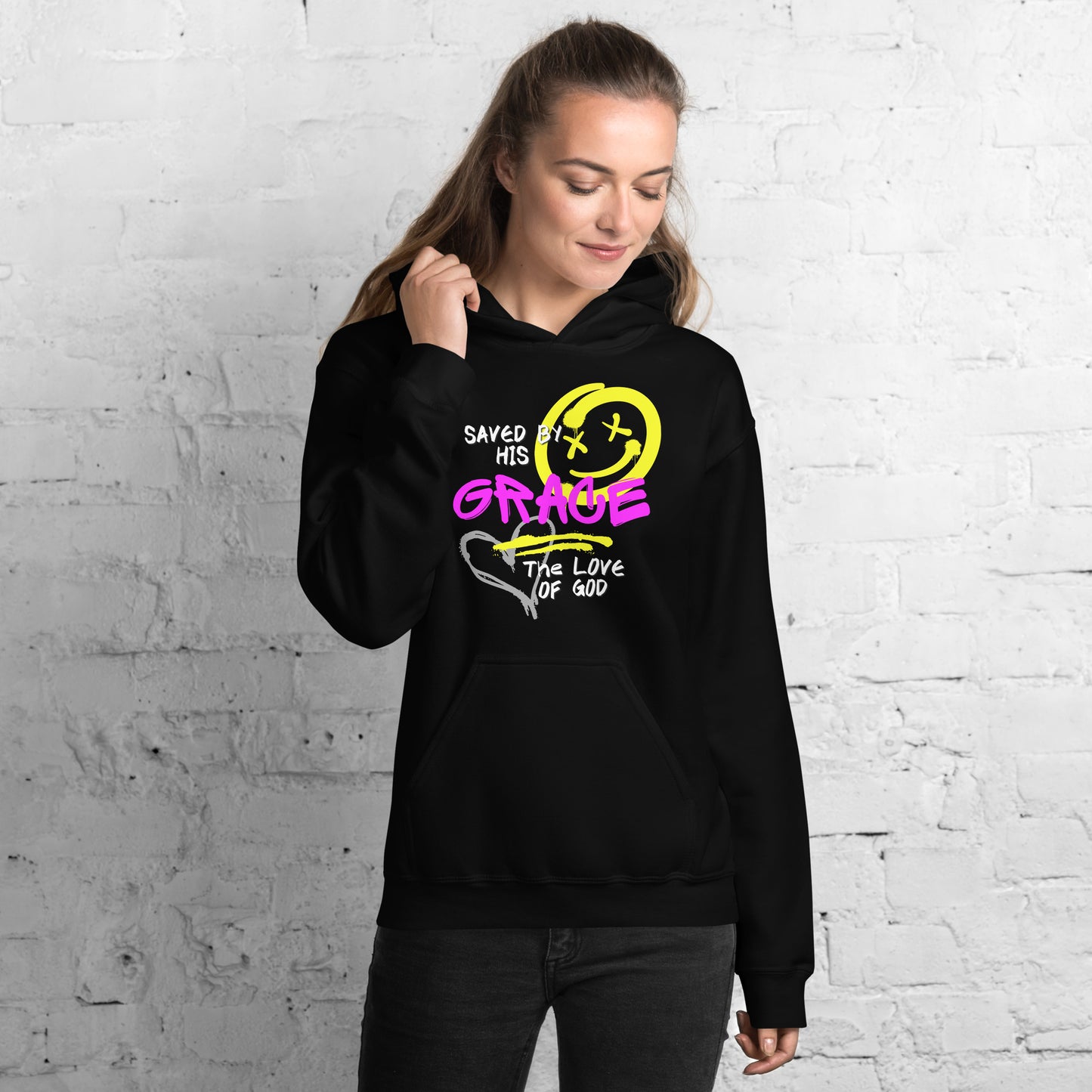 Saved by His Grace Hoodie – Graffiti Faith Design