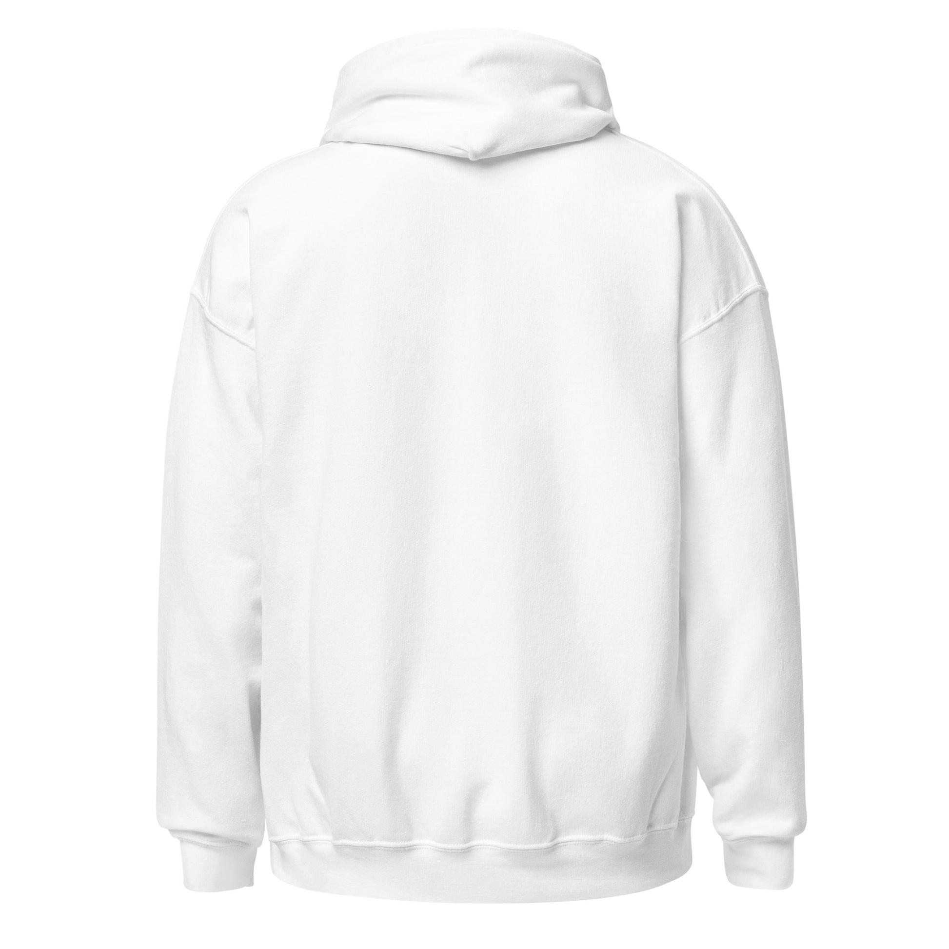 Back view of plain white hoodie with no design visible