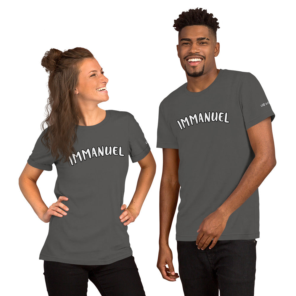 Immanuel Gray Tee – Front & Sleeve Print (Isaiah 7:14)