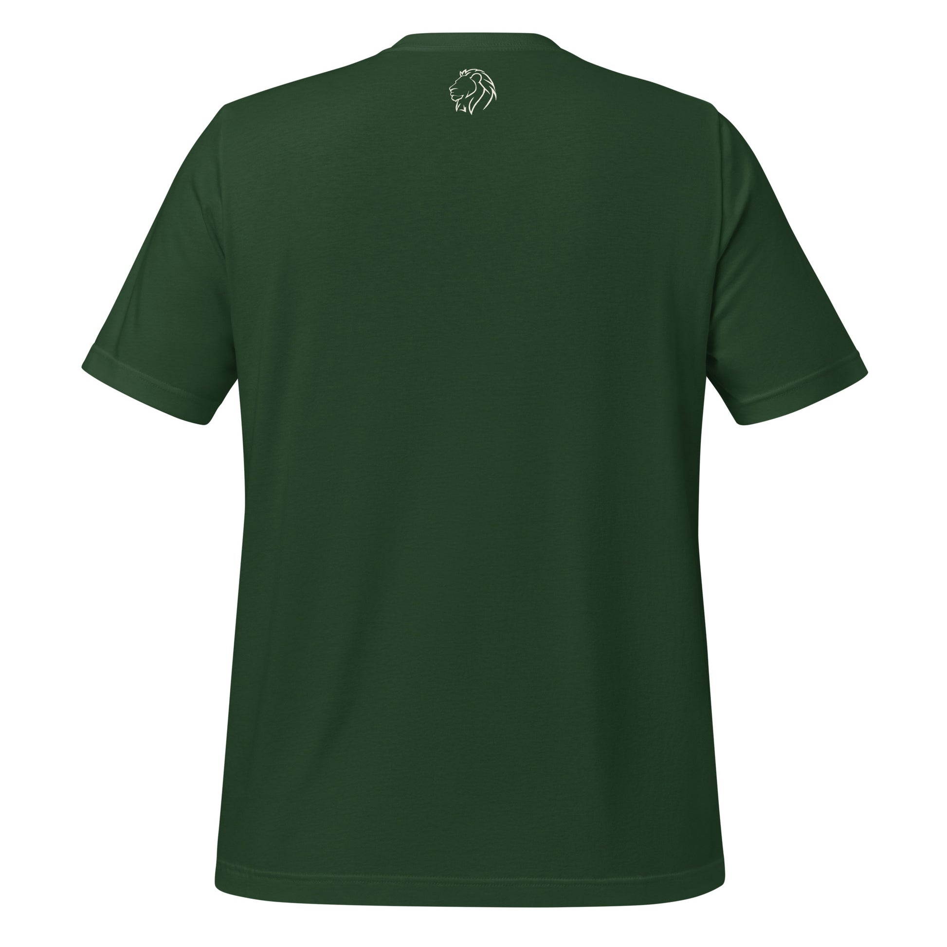 Back of green tee with Always Faithful lion logo