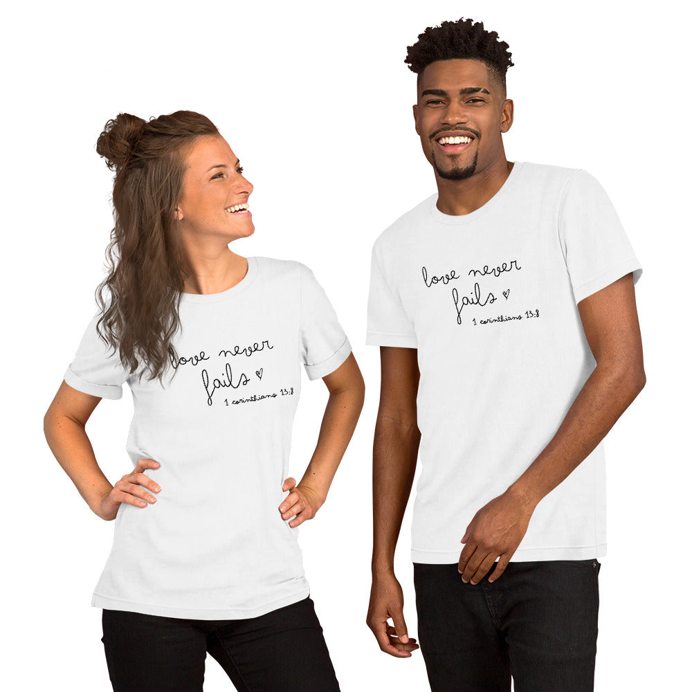 Love Never Fails – 1 Corinthians 13:8 Tee