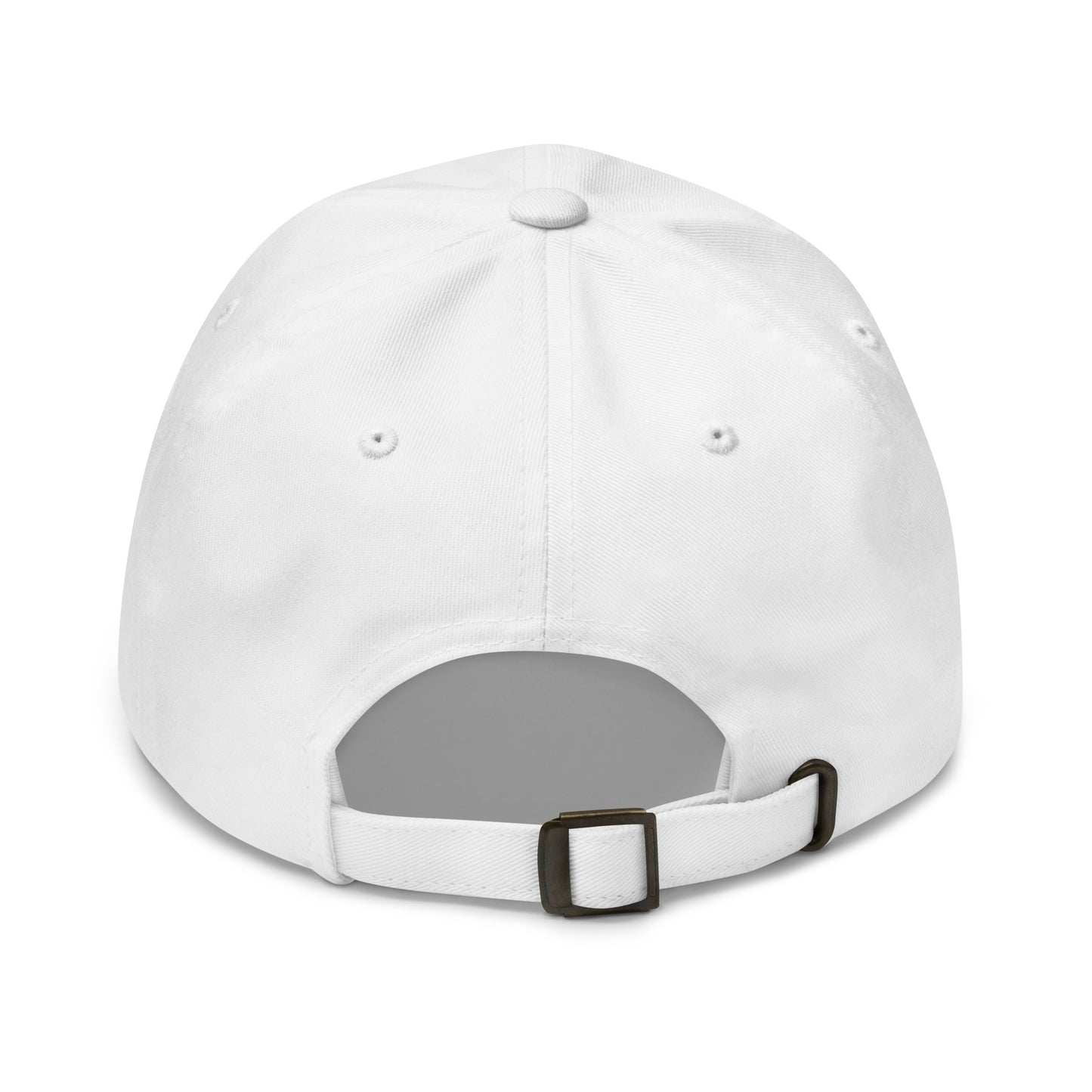 White Hat back view – adjustable strap dad cap