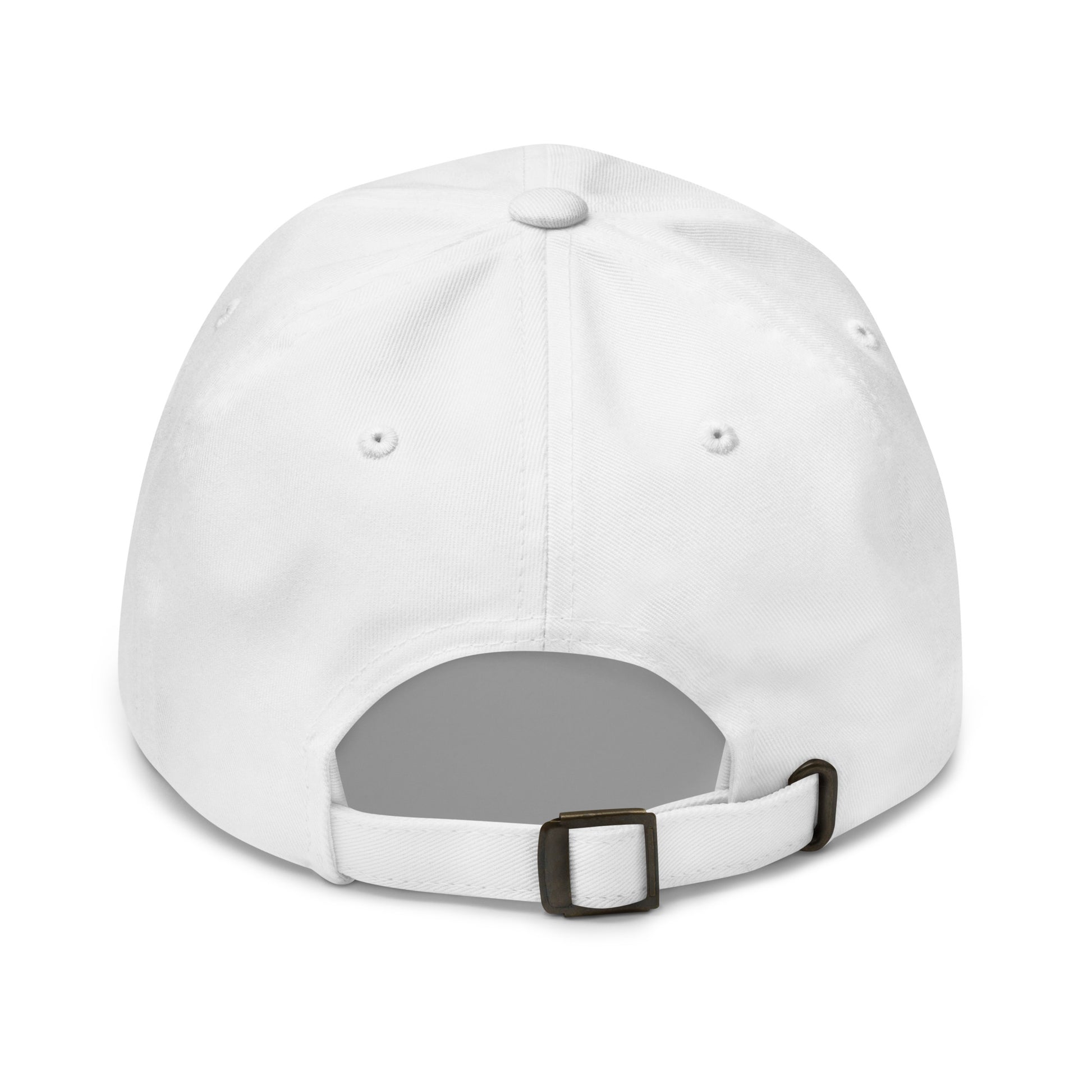 White Hat back view – adjustable strap dad cap